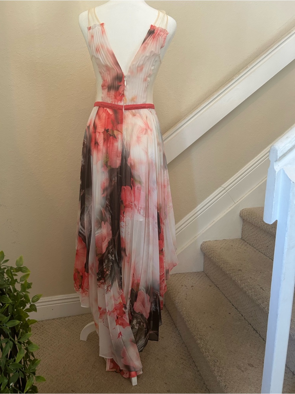 Vintage Y2K Sexy bebe Pink Floral Pleated V-Neck High-Low Rare Dress - Picture 7 of 13